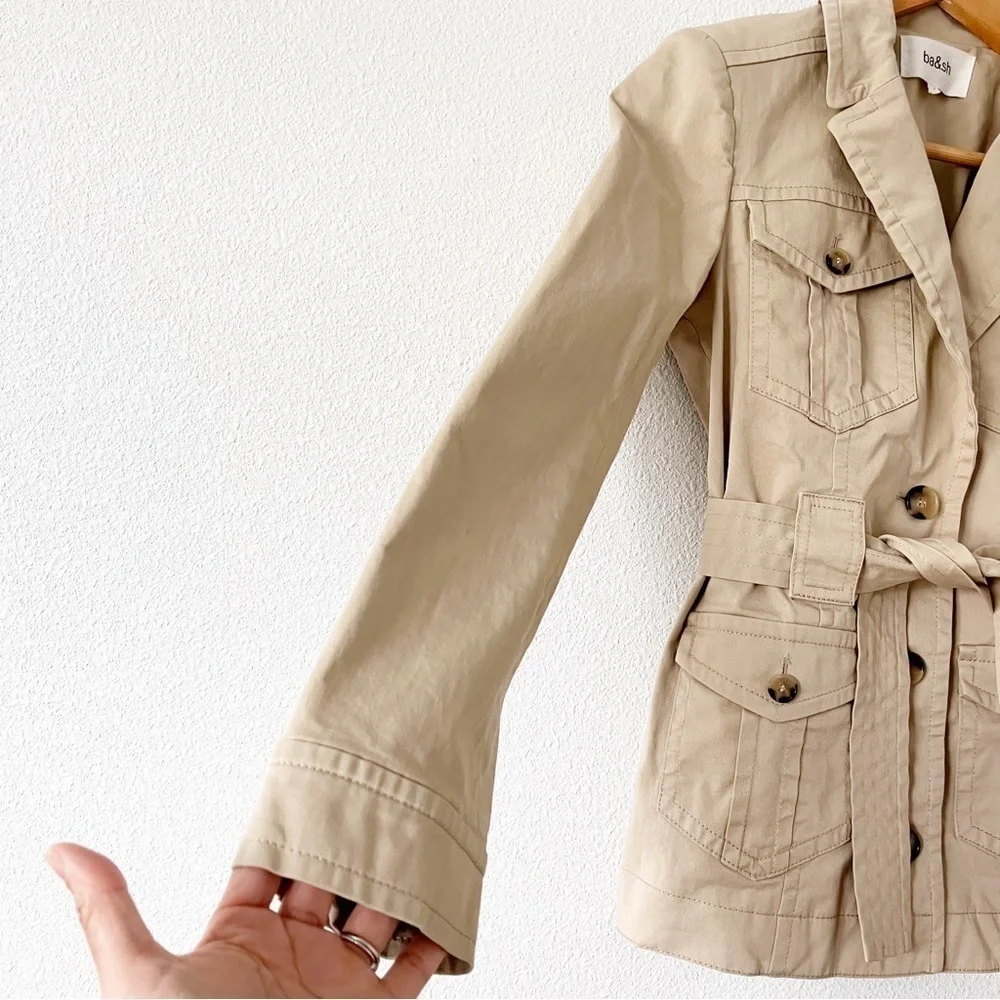 ba&sh Muse Belted Safari Utility Jacket Beige Gabardine Parisian Chic